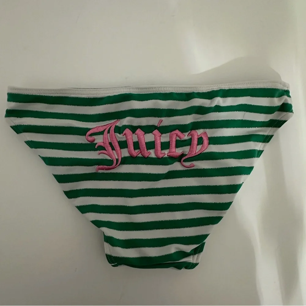 Juicy Couture Green White Stripe Y2K Halter Style Bikini Set - Size Medium